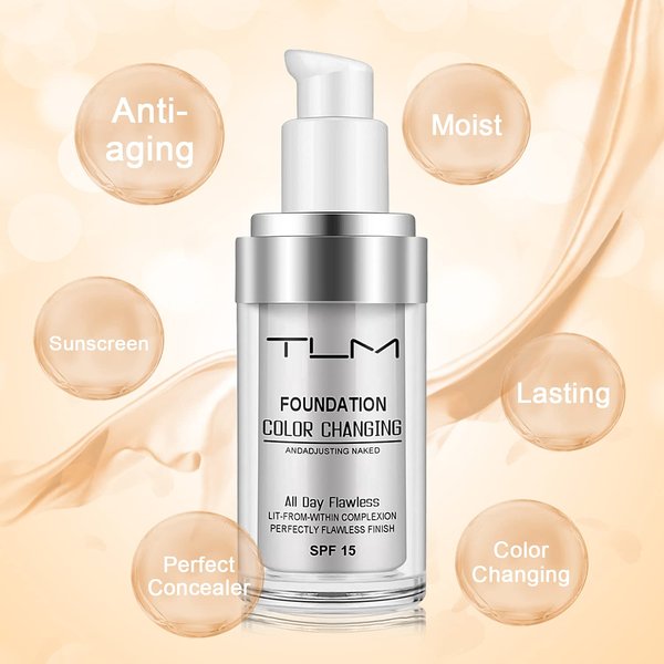 30ml TLM Concealer Cover,Flawless Colour Changing Warm Skin Tone Foundation Makeup Base Nude Face Liquid Cover Concealer（3PACK）
