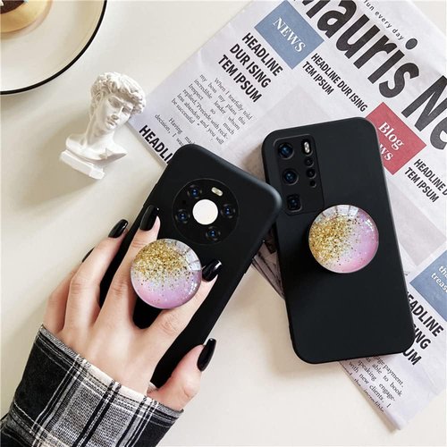 WUYULB Clear Crystal Glitter Collapsible Expandiing Moblile Phone Grip Stand Holder for Smartphones and Tablets Cell Phone Accessory (Gold Pink Glitter)