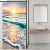 Riyidecor Stall Small Half Shower Curtain Beach Summer 36x72 Inch RV Mini Single Narrow Ocean Coastal Hawaiian Sunrise Sea Wave Seaside Scene Island Blue Cool Set Waterproof 7 Pack Hooks