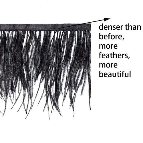 HAPPY FEATHER 2 Yards 5-6inch Black Ostrich Feathers Trim Fringe for DIY Dress Sewing Crafts Costumes Decoration