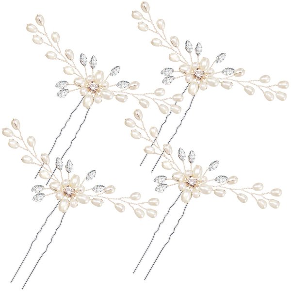 4 Pieces Pearl Hair Pins Bridal Hair Pins Wedding Pearl Rhinestones Headpiece Bride Hair Accessories for Women, Bride, Bridesmaid