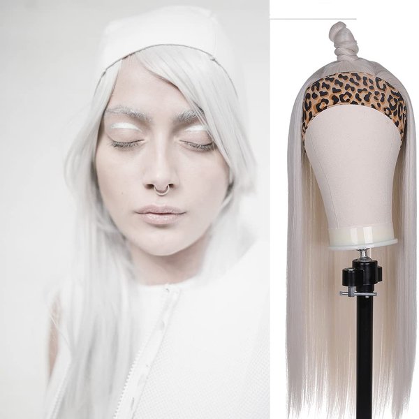 FUHSI Headband Wig For Women Greyish White Non Lace Front Wig Long Straight Glueless FUTURA Fiber Synthetic Wig Color–22inch 60# Color