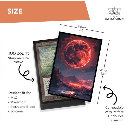 Paramint Bloodmoon MTG Card Sleeves - 100 Count Standard Size TCG Sleeves - Compatible with Magic The Gathering, Pokémon, Lorcana - Double Sleeving - Original Art Design