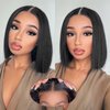 Bob Wigs Human Hair Glueless Wigs Pre Plucked Pre Cut Bleached Invisible Knots Short Straight Wigs for Black Women Bob Wigs Glueless Lace Front Wigs Human Hair with Elastic Band 180% Density 10 Inch