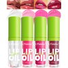 4 Colors Lip Oil Lip Glaze,Hydrating Tinted Plumping Lip Gloss,Fat Lip Oil Drip,Big Brush Head Clear Pink Shiny Glow Reviver Lip Care Oil,Long Lasting Non-sticky Transparent Lip Oil,Makeup Gift-SetA