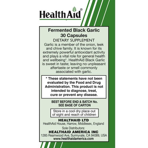HEALTHAID Black Garlic, 30 CT, Once Daily, Odorless, No Aftertaste, Potent Extract, Rich in S-allylcysteine, Vegan
