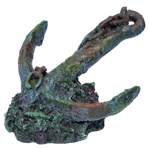 Supa Anchor On Rock Aquarium/Fish Tank Ornament | Realistic Detail | Approx. 15cm(L) x 13cm(W) x 9.5cm(H)