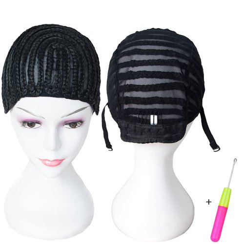 ItsUHair Braided Wig Cap for Wig Making 2Pcs Crochet Wig Caps with Adjustable Strap Combs No Slip Breathable Crochet Cornrown Cap