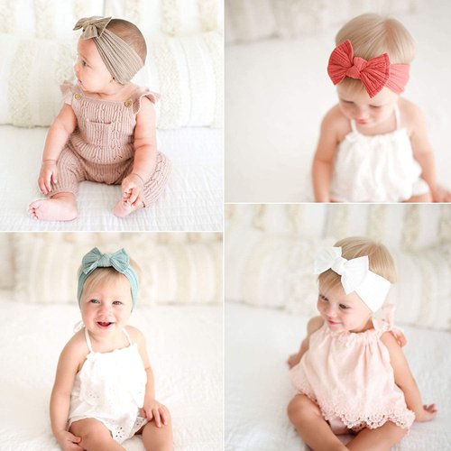 Niceye Handmade Baby Headbands Stretchy Nylon Headband with Bows for Infant Baby Toddler Girls- Pack of 10, Colorful, 5 x 5 x 0.7 inches