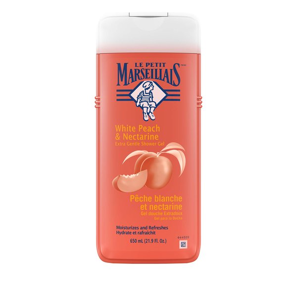 Le Petit Marseillais Extra Gentle Shower Gel with White Peach & Nectarine, Moisturizing & Nourishing French Body Wash pH Neutral for Skin, 21.9 fl. oz