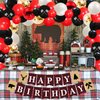 Kreatwow Lumberjack Birthday Party Decorations Balloon Garland Arch Kit Buffalo Plaid Birthday Party Banner Supplies Camping Bear Wild Birthday Decor for 1st 2nd 3rd Boys Girls