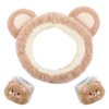 WLLHYF 3 Pieces Face Wash Headband and Wristband Set, Cute Bear Ears Spa Headband Makeup Skincare Hair Band Towels Wrist Bands Facial Head Wraps Wrist Scrunchies for Women Girls