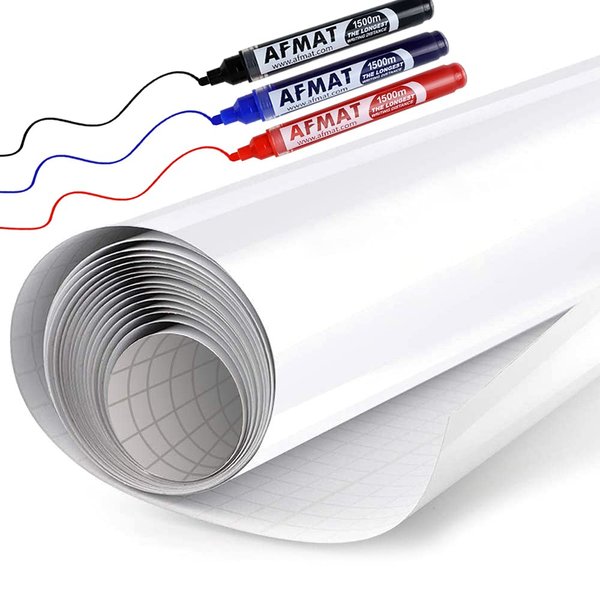 White Board Wallpaper, White Board Roll, Stick on White Boards for Wall, 1.44x11ft Peel and Stick Dry Erase Roll, Stain-Proof, Super Sticky Whiteboard Sticker Wall Decal for Wall/Table/Door,3 Markers
