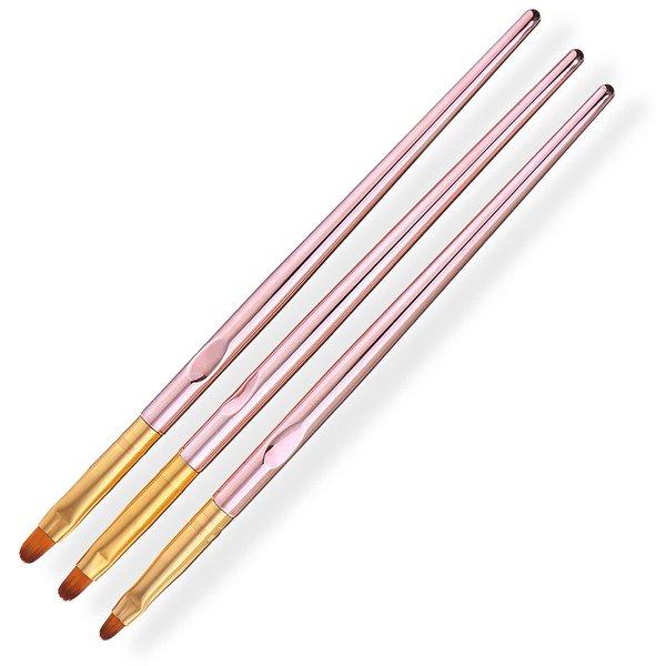 SILPECWEE 3 Pcs Rose Gold Round Brush Set Nail Art Brush Nail Painting Brush Manicure Tool Professional UV Gel 3D Nail Brushes Pen Set (7mm/9mm/10mm)