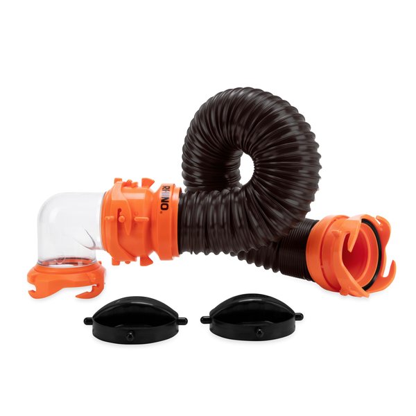 Camco RhinoFLEX Tote Tank 3-Ft RV Sewer Hose Kit - Features Clear Low-Profile 90-Degree Elbow & Steel Wire Reinforced Polyolefin Construction - Includes 4 Bayonet Prongs on Each End (39768)