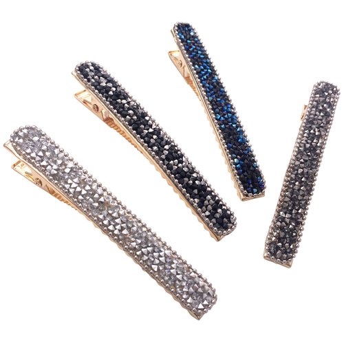 4 Rhinestone Crystal Long Slim Beak Duckbill Alligator Clip Pin Hair Accessories Women Girls