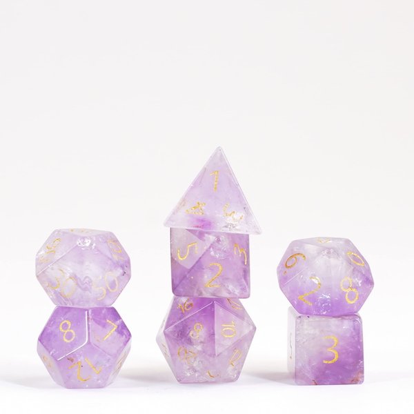 FanRoll by Metallic Dice Games 16mm Stone Poly DND Dice Set: Engraved Amethyst, Role Playing Game Dice for Dungeons and Dragons