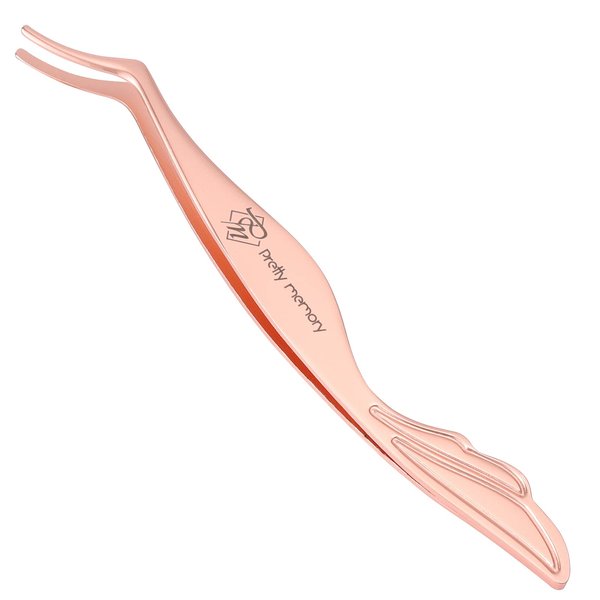 Pretty memory Eyelash Applicator Tool Stainless Steel Lash Tweezers Curved Eyelash Tweezers for Easy Lash Application and Removal, Rose Gold