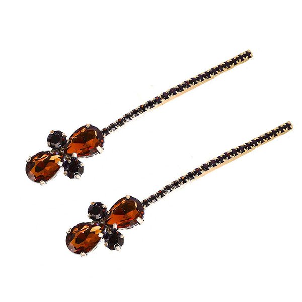 2PCS Women Lady Vintage Imitation Crystal Rhinestone Alloy Barrettes Side Clip Hairpin Hair Clip Bobby Pins Hair Accessories for Wedding Bridal (Wine red )