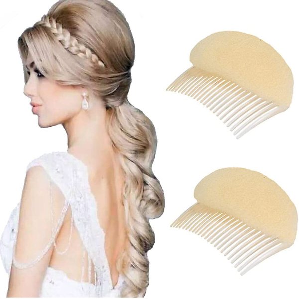 ericotry 2PCS Charming Bump It Up Volume Inserts Hair Decoration Comb Sponge Foam Do Beehive hair styler Insert Tool Hair Comb Hair Stick Bun Maker Tool(Beige)