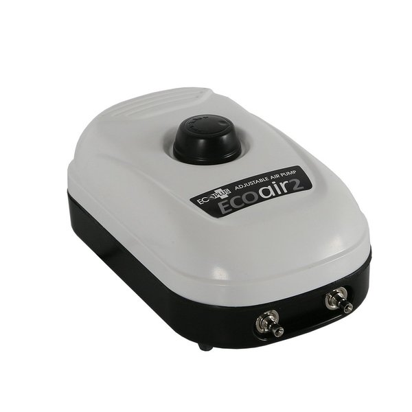 EcoPlus ECOair2 Adjustable Air Pump 126 GPH - 3 Watt with Two Outlets, Grey/Black