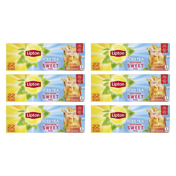 Lipton Southernn Sweet Iced Tea Bags, Family Size, 22 Count (Pack of 6)