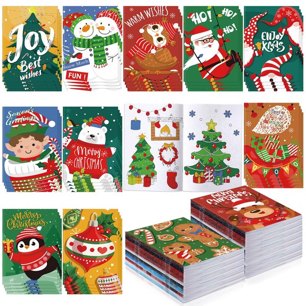 Faccito 48 Pcs Christmas Coloring Books Bulk Mini Xmas Coloring Book Party Favor Packs Classroom Gifts Snowman Gingerbread Activity Book for Holiday Winter Goody Bag Stuffers Supplies (Bright)