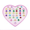SUNMALL 36 pcs Little Girl Adjustable Rhinestone Gem Rings in Box, Children Kids Jewelry Rings Set with Heart Shape Display Case, Girl Pretend Play and Dress up Rings for Kids