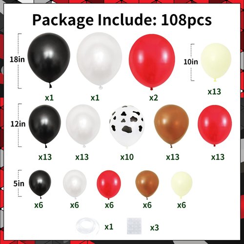 Cow Balloons Garland Arch Kit, Red White Black Cow Print Farm Animal Theme Party Balloon Garland Arch Kit Red Balloons for Kid's Birthday Party Baby Shower Party Supplies