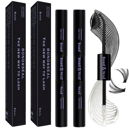 Qiveaory Lash Bond and Seal Kit 2Pcs DIY Lash Extension Waterproof Lashe Cluster Glue 72h Hold Portable Individual Lash Glue for Eyelash Extensions Beginners Black Bond&Clear Seal(5ml+5ml）