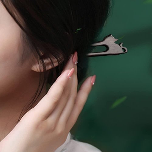 CHOISBEING Wooden Hair Forks U Shape Hair Stick for Long Hair Handmade French Hairpin Wood Vintage Two Prong Hair Clip for Women Hair Accessories (2pack kitten wooden hair sticks)