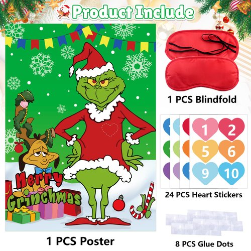 AINECON Pin the Heart on the Christmas Game Christmas Party Game for Kids Outdoors Indoors for Christmas Party Decorations.