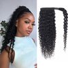 Seelaak Long Curly Magic Paste Wrap Around Ponytail Human Hair Extensions 100% Real Remy Hair Ponytails Human Hair Extensions for Women Natural Black (16 Inch, 125g)