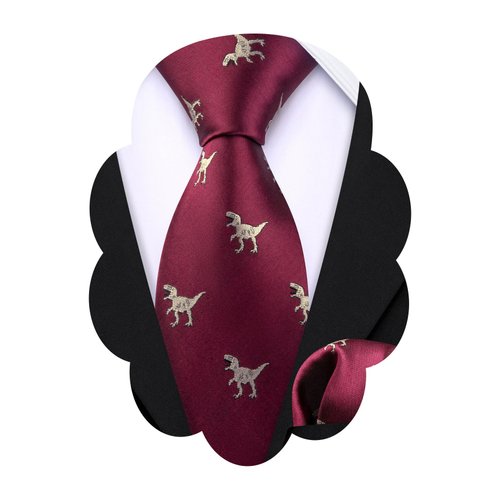 Barry.Wang Design Boy's Neckties Wine Red Dinosaur Kid's 47.2" Self-Tie Handkerchief Teenager Graduation Wedding Festival