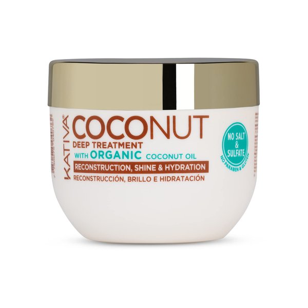 Kativa Organic Coconut Deep Treatment Mask (8.45 Fl Oz), Rebuild and Repair Shiny & Silky Hair, for Damaged, Sensitized, Dehydrated & Dull Hair, Sulfate Free, Gluten Free, Paraben Free
