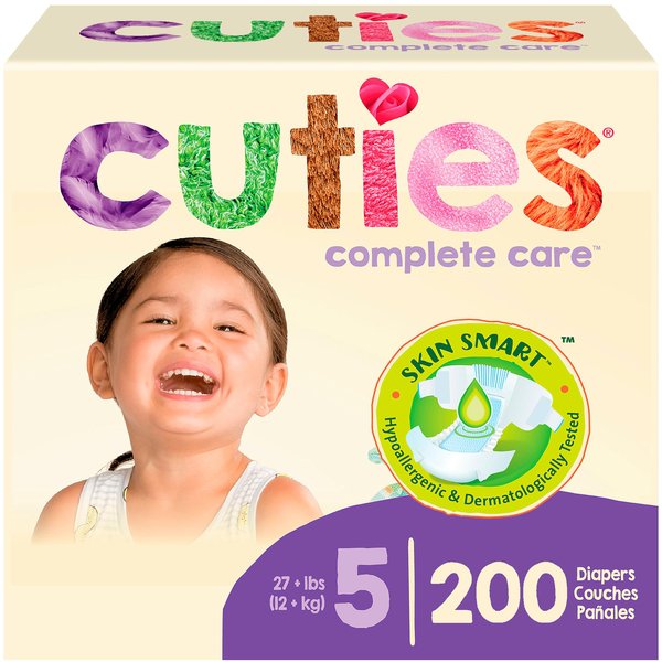 Cuties | Skin Smart, Absorbent & Hypoallergenic Diapers with Flexible & Secure Tabs | Bulk Case | Size 5 | 200 Count