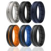 ROQ Silicone Rubber Wedding Ring for Men, Comfort Fit, Men's Wedding Band, 8mm Wide 2mm Thick, Engraved Duo Middle Line, 6 Pack, Black, Silver, Grey, Dark Blue, Orange, Light Blue, Size 11
