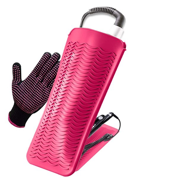 AFT90 Heat Resistant Silicone Mat Pouch and Glove for Curling Irons, Hair Straightener, Flat Irons and Hair Styling Tools 11.5" x 6", Food Grade Silicone, Pink