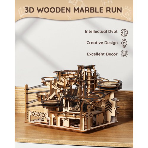 Sainsmart Jr. 3D Wooden Puzzles for Adults, Electric Marble Run Building Kit, Wooden Model Kits Spaceport, Creative Gifts for Teens Ages 14+ (Galaxy Walk)