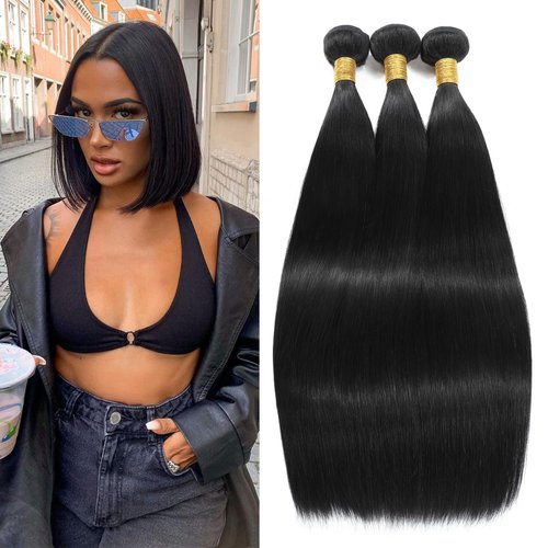 Human Hair Bundles Straight 10 12 14 Inch Hair Extensions 12A Straight 3 Bundles Human Hair Brazilian Straight Human Hair Bundles 100% Unprocessed Virgin Remy Straight Hair Bundles