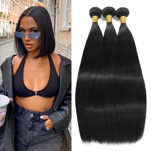 Human Hair Bundles Straight 10 12 14 Inch Hair Extensions 12A Straight 3 Bundles Human Hair Brazilian Straight Human Hair Bundles 100% Unprocessed Virgin Remy Straight Hair Bundles