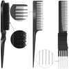 3 Pieces Pick Teasing Combs Hair Brush Set Includes Black Carbon Lift Teasing Combs with Metal Prong, Triple Pin Rat Tail Comb, Nylon Bristle Hair Comb Brush for Women (Black)