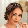 Formery Crystal Flower Headband Purple Bowknot Crystal Beads Hairband Party Prom Wedding Handmade Copper Wire Floral Beaded Headpiece for Women and Girls