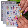 5D Flower Nail Stickers for Nail Art Purple Pink Daisy Gel Nail Stickers Summer Embossed Yellow Blossom Nail Art Stickers Solid Nail Decals Autumn Colorful Nail Decal with Floral Design Sliders 3Pcs