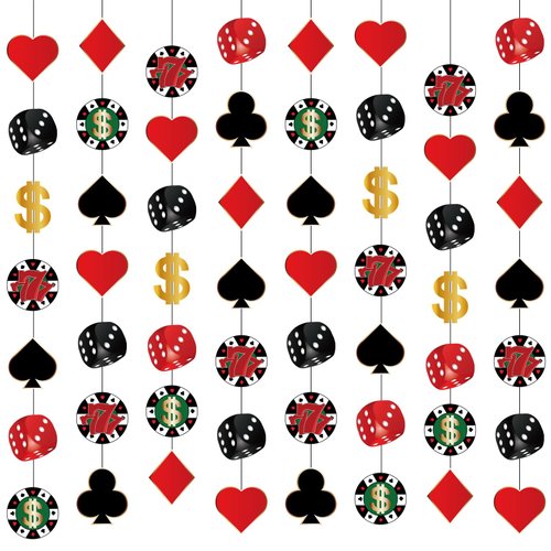 Blosssound 8 Pieces Casino Theme Party Decorations Casino Party Hanging Garlands Poker Hanging Banner Las Vegas Theme Poker Card Garlands for Poker Casino Night Birthday Party Supplies