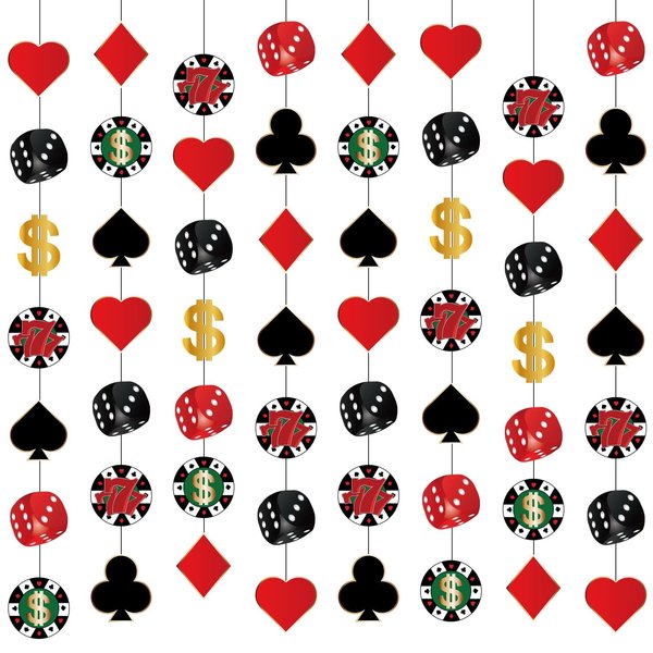 Blosssound 8 Pieces Casino Theme Party Decorations Casino Party Hanging Garlands Poker Hanging Banner Las Vegas Theme Poker Card Garlands for Poker Casino Night Birthday Party Supplies