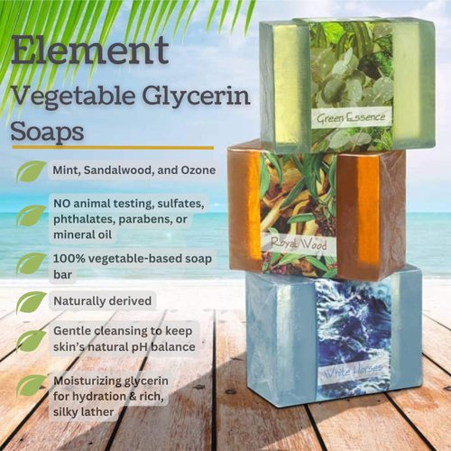 Nabila K Full Bloom Vegetable Glycerin Bar Soap, 3 Bar Elements Collection: Green Essence, Royal Wood, White Horses, 4.5oz/127.5g each