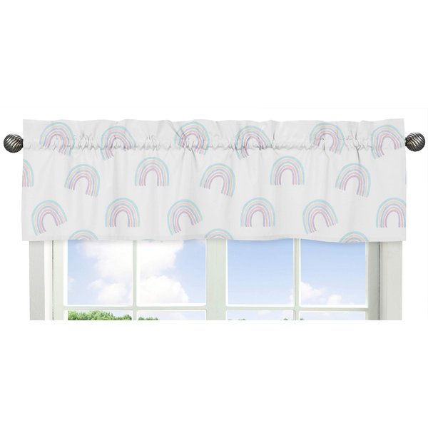 Sweet Jojo Designs Pastel Rainbow Window Treatment Valance - Blush Pink, Purple, Teal, Blue and White