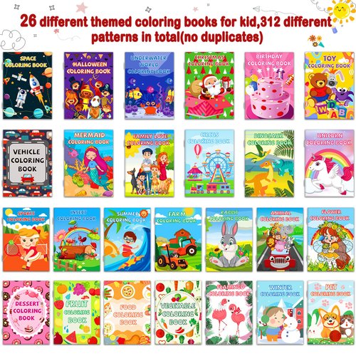 Glkuii 26Pack Coloring Books for Kids Ages 2-4-6-8-12, Small Bulk Coloring Books for Kids, Kids Birthday Party Favors Gifts Classroom Activity Supplies, Mini Coloring Books Includes Unicorn, Dinosaur