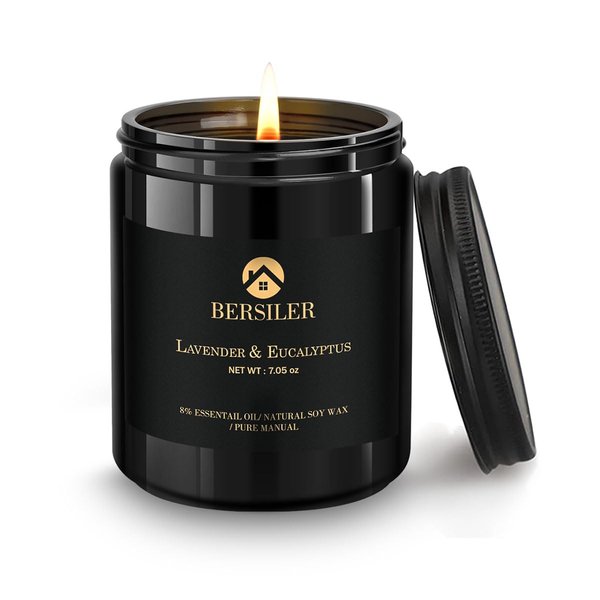 Scented Candles for Men, Lavender Eucalyptus Candles, Scented Candles for Home, Masculine Black Candles Gift for Men, Stress Relief Gift for Men Birthday Christmas